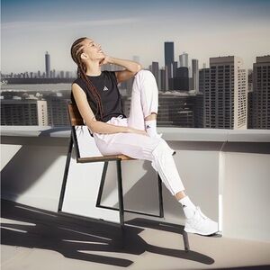 Adidas Women’s Size Medium Tapered Mid Rise Track Pant. Clear Pink. New with Tag